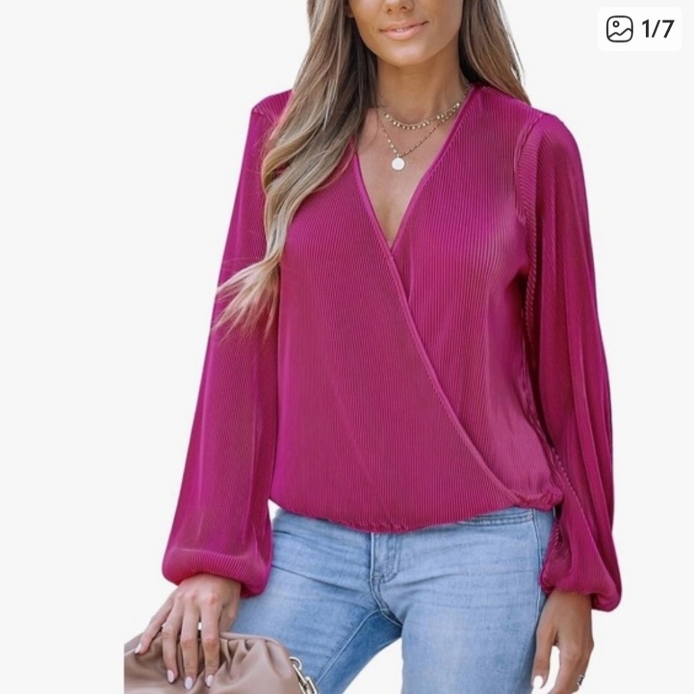 Elegant Magenta Wrap Blouse Size XL